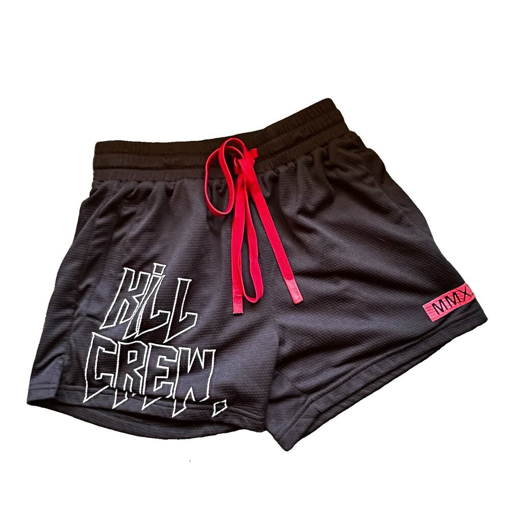 Kill Crew Black Mesh Muay Thai Shorts, Size Small, Red Drawstring, EUC